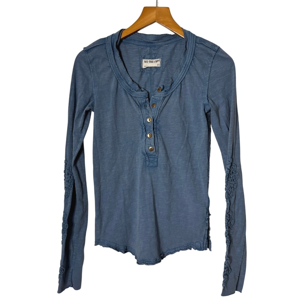 Free People We The Free Our Song Henley Long Sleeve Top Crochet Cuff Womens XS